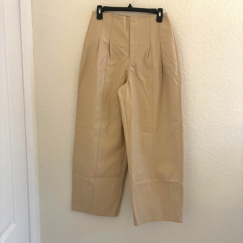 Avec Les Filles Anthropologie Vegan Leather Barrel Pant Women Size 8 Cream Bone